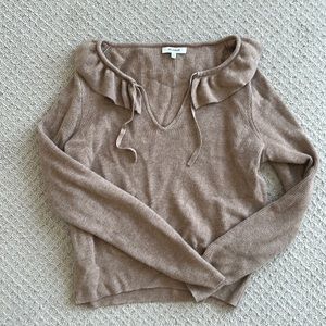 Madewell Tie Neck Ruffle Pullover Sweater - Size M in heather sandalwood